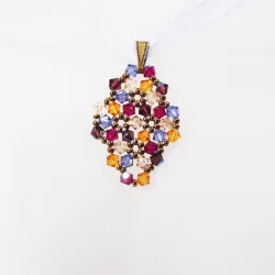 Pendant 40cm - Malvina Rhombus S-Violet Organza - Pendant 40cm - Laiton bronze